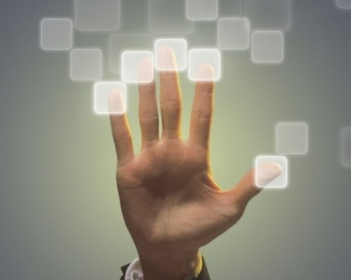 Hand where each finger is connecting with a different digital application