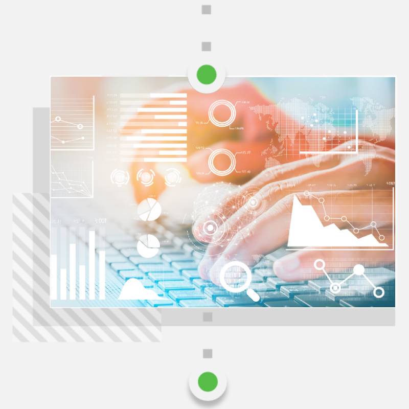 hands typing on a keyboard overlayed with image of graphs and figures