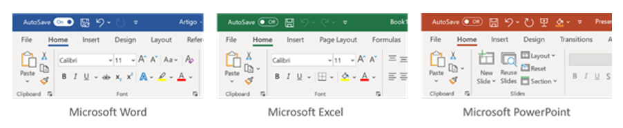Displaying the nearly identical UX of Microsoft Word, Microsoft Excel, and Microsoft PowerPoint