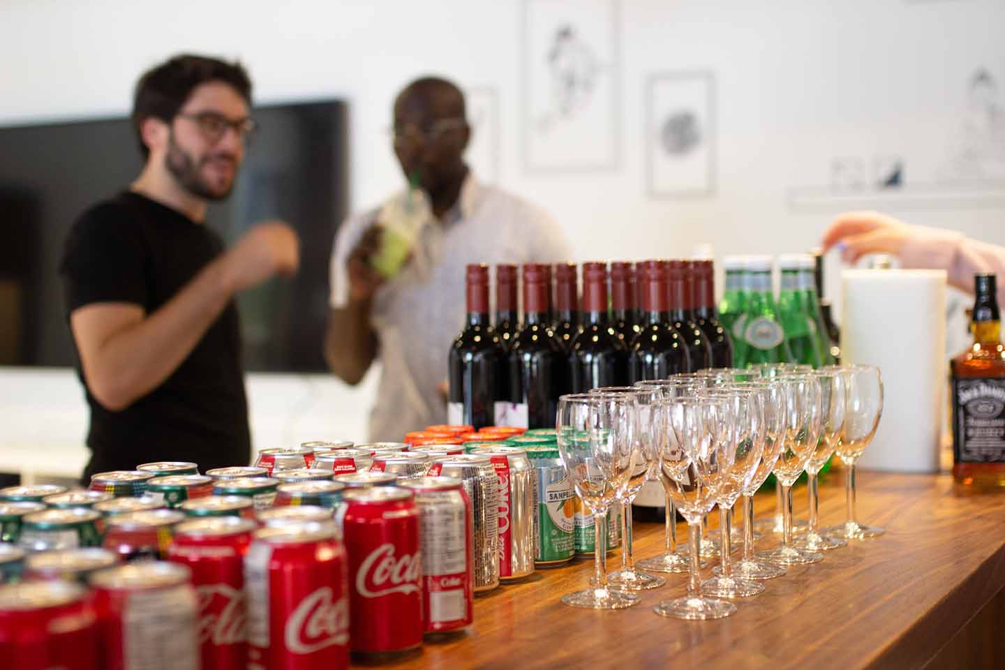 Company hosting party with many types of drinks