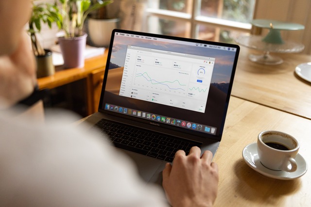 Insurance professional reviewing data on a laptop.